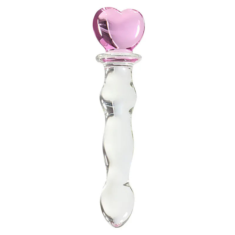 Crystal Pink Heart Glass Wand Dildo