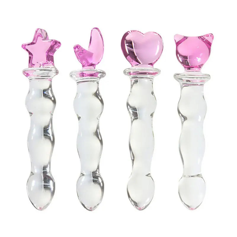 Crystal Pink Heart Glass Wand Dildo